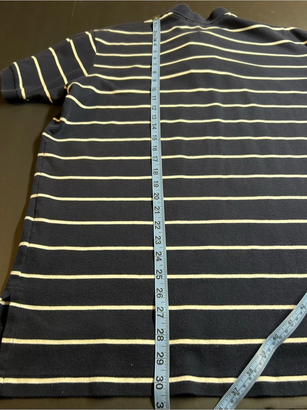 Ralph Lauren Navy and White Striped Polo with Red Pony